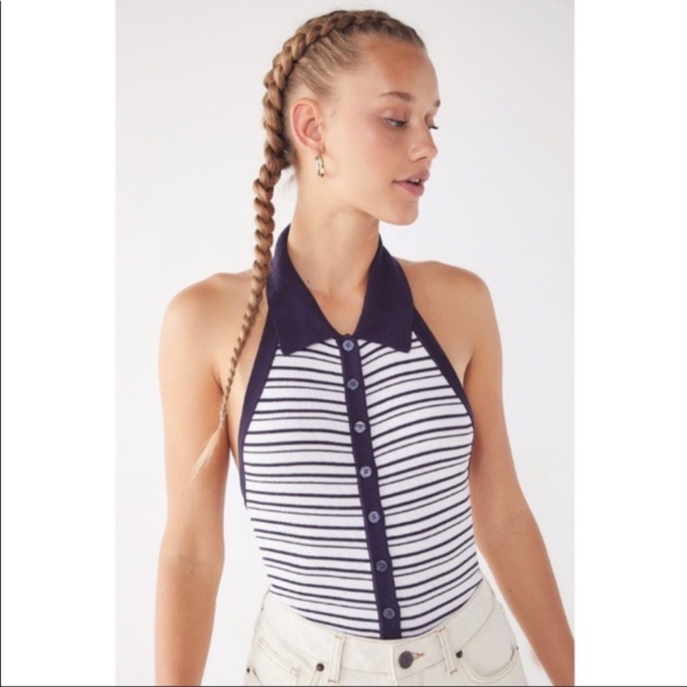 Urban Outfitters Blue Open Back Collared Tank Top